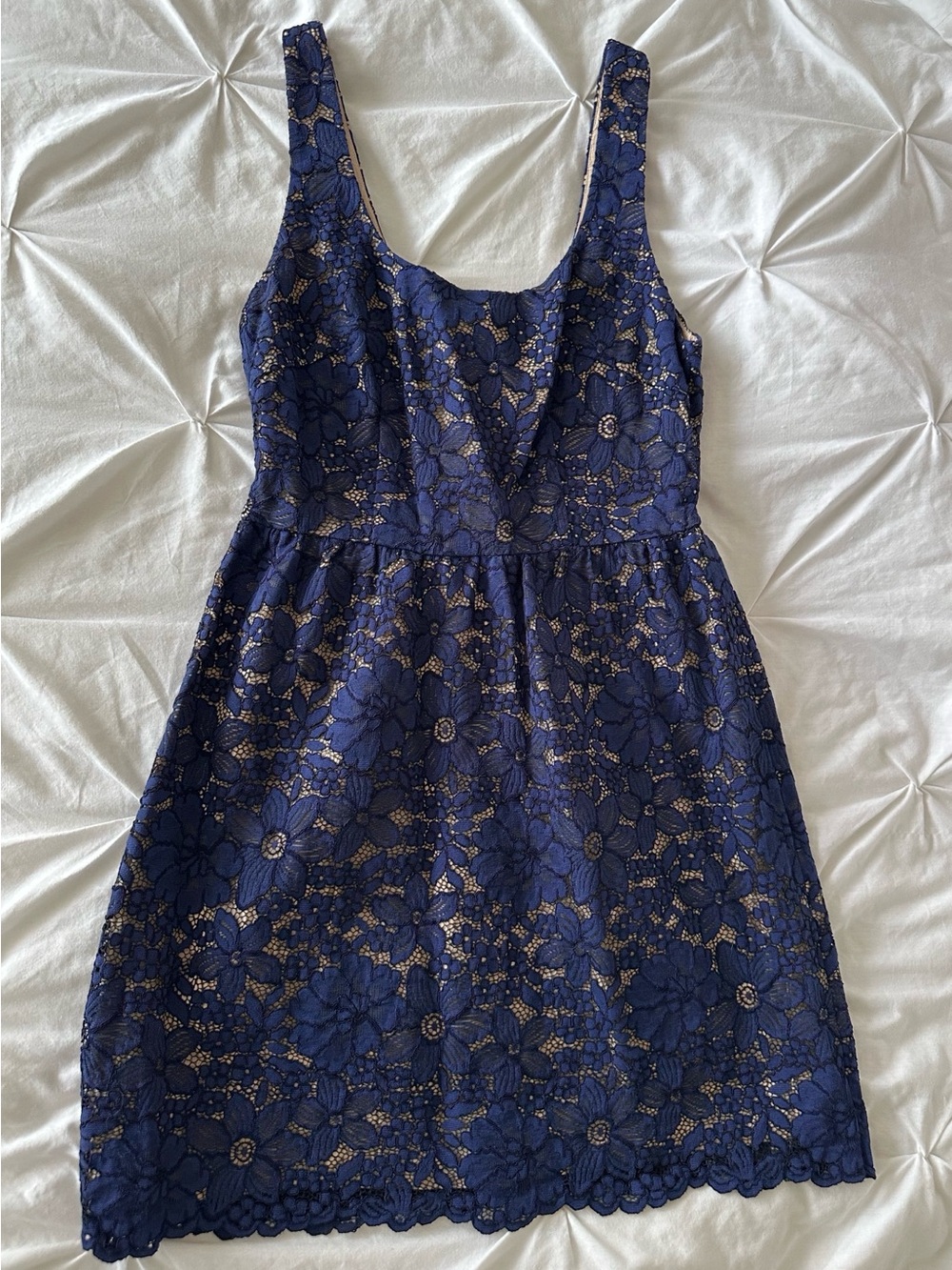 Trina Turk Navy Blue Floral Lace Overlay Dress